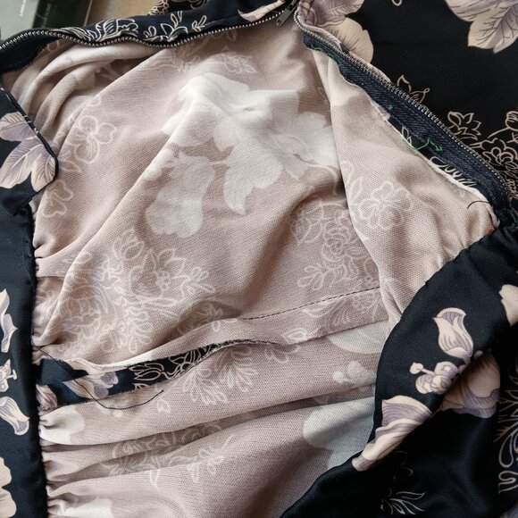 24" Vintage Skirt Handmade 70's Boho Floral Black & White Midi Side Zipper Hook - Picture 5 of 5